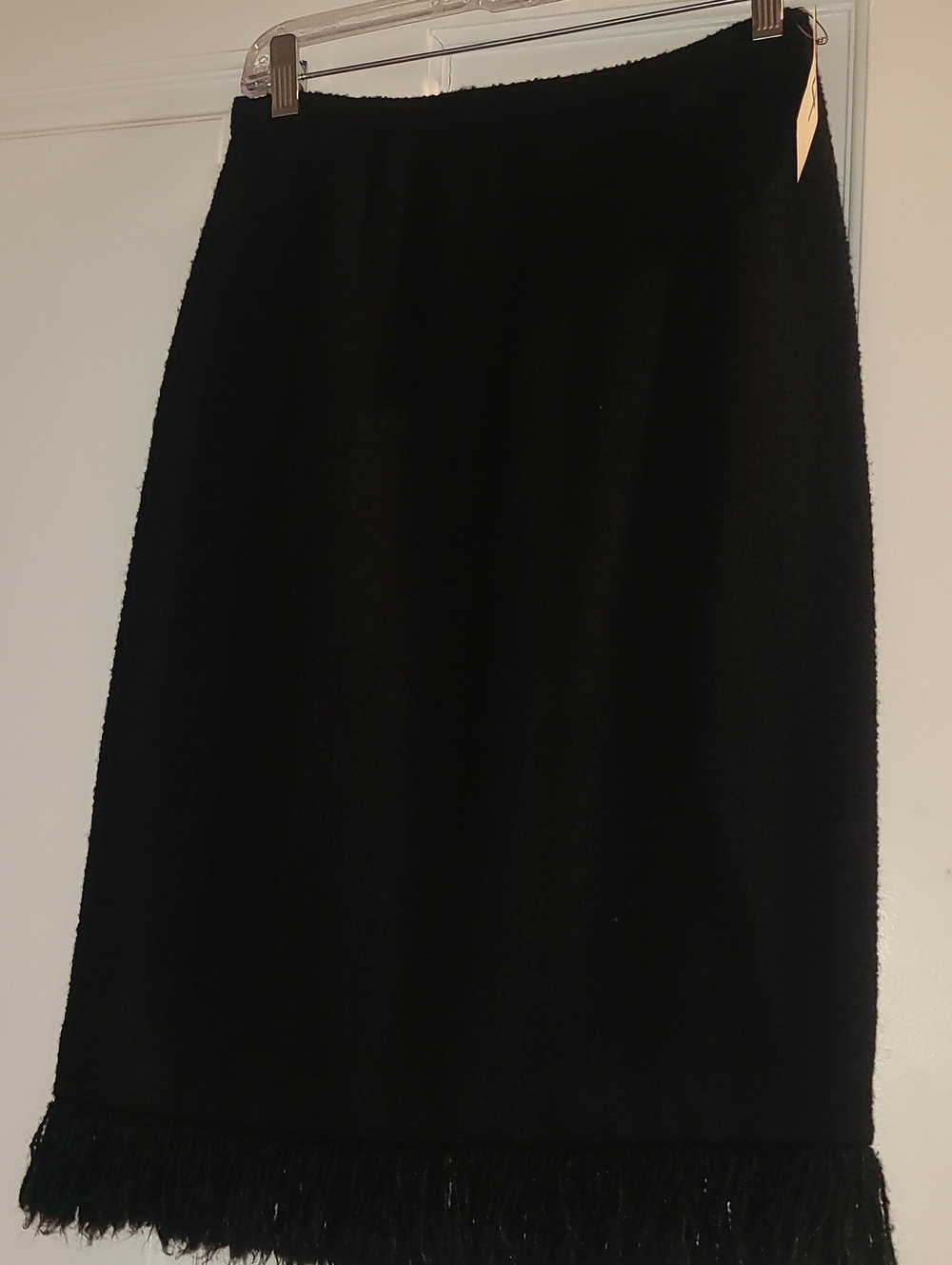 Alex Evenings Black Midi Skirt with Fringe Hem